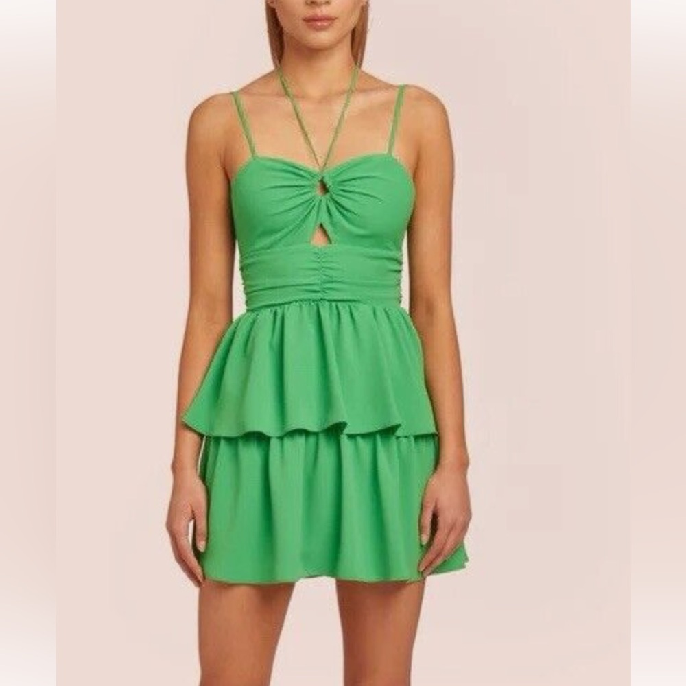 Green Amanda Uprichard Tiered Tie Strap Dress Size Medium